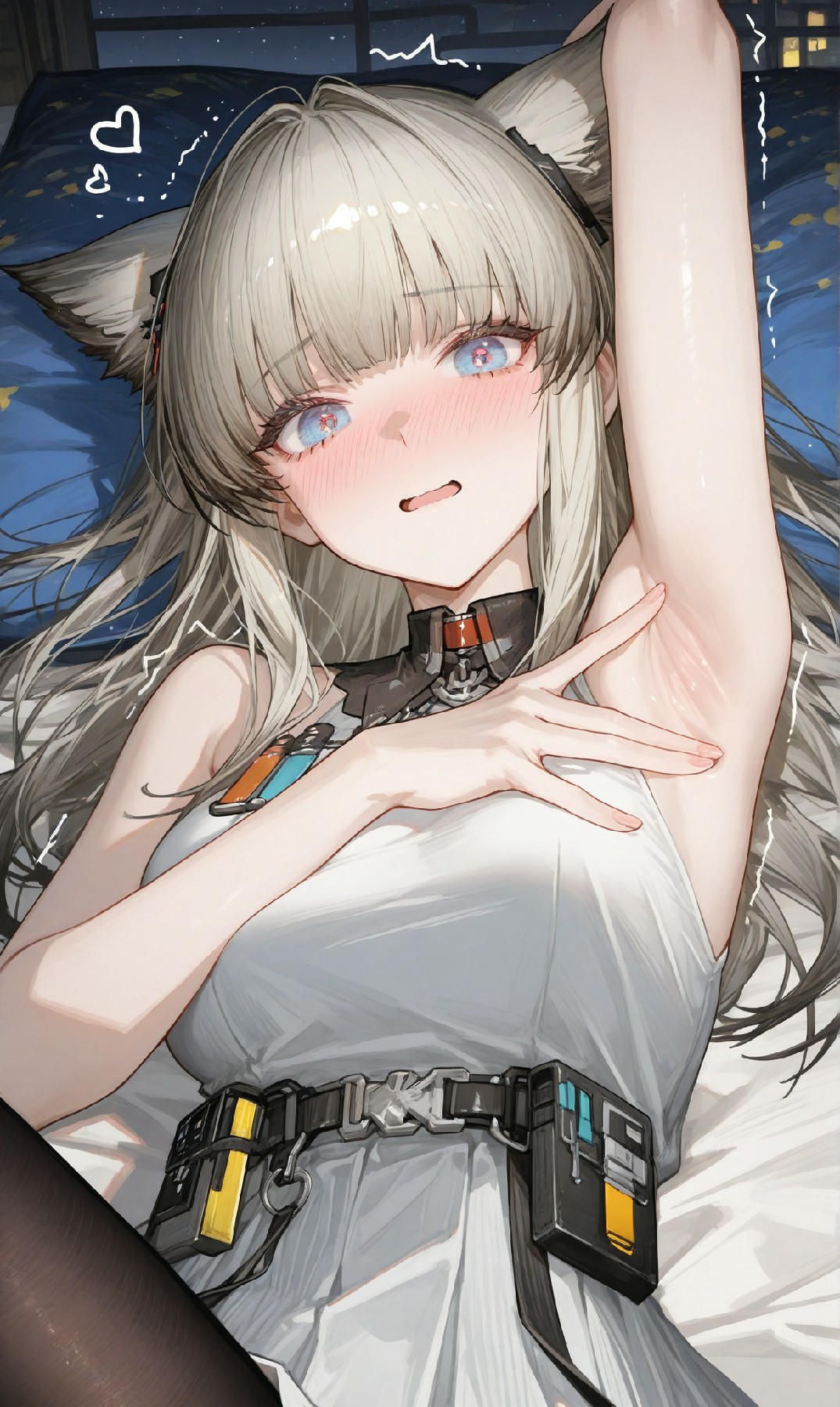 夜晚窗边的兽耳少女，可爱值拉满啦