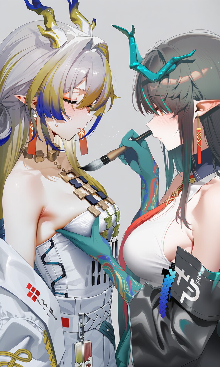 双角少女的温柔互动 精致画风太戳我啦