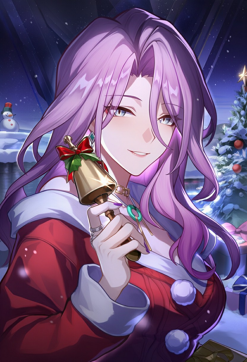 圣诞紫发美人持铃 节日氛围拉满