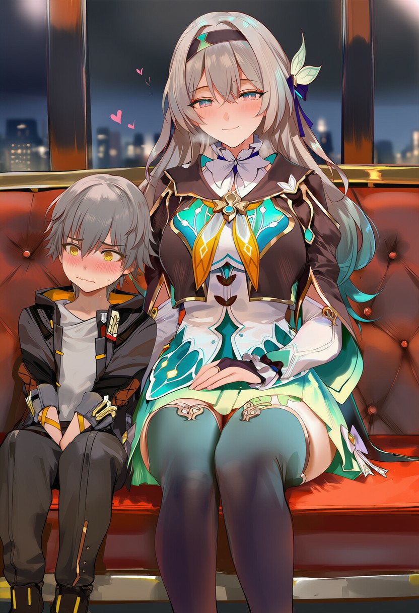 城市夜景下的动漫CP沙发甜蜜同框