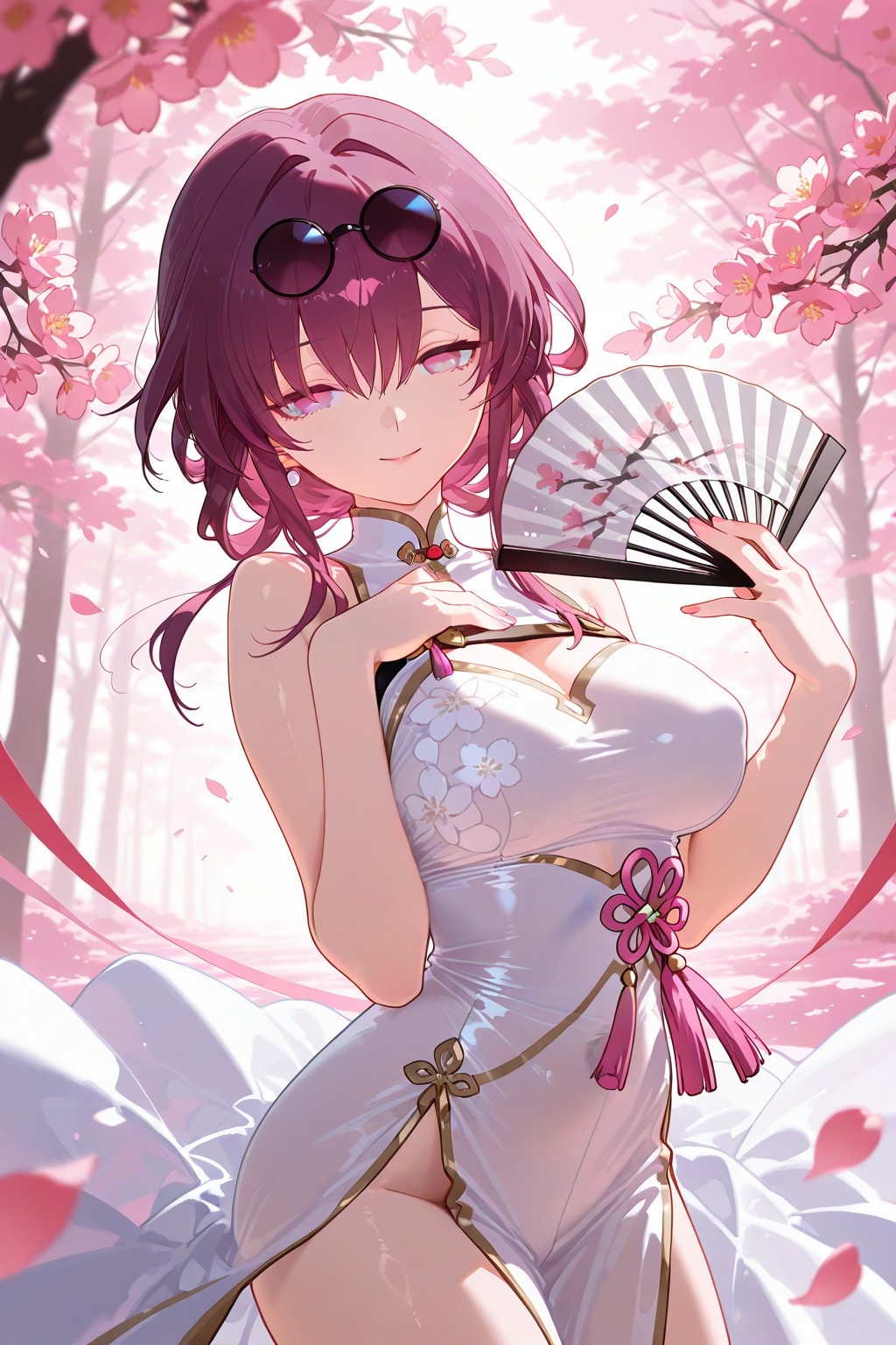 樱下旗袍卡芙卡，轻摇折扇尽显柔媚风韵