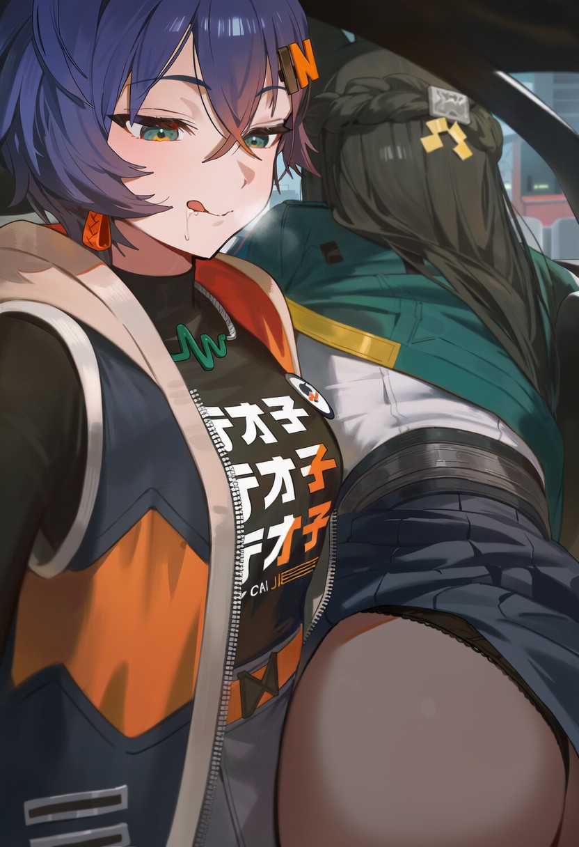 二次元酷飒姐妹车内自拍氛围感拉满