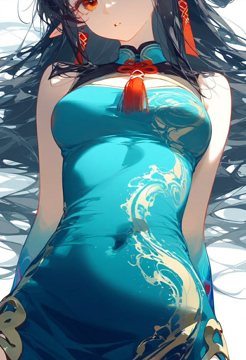 青蓝水纹旗袍少女，尽显东方柔美韵味