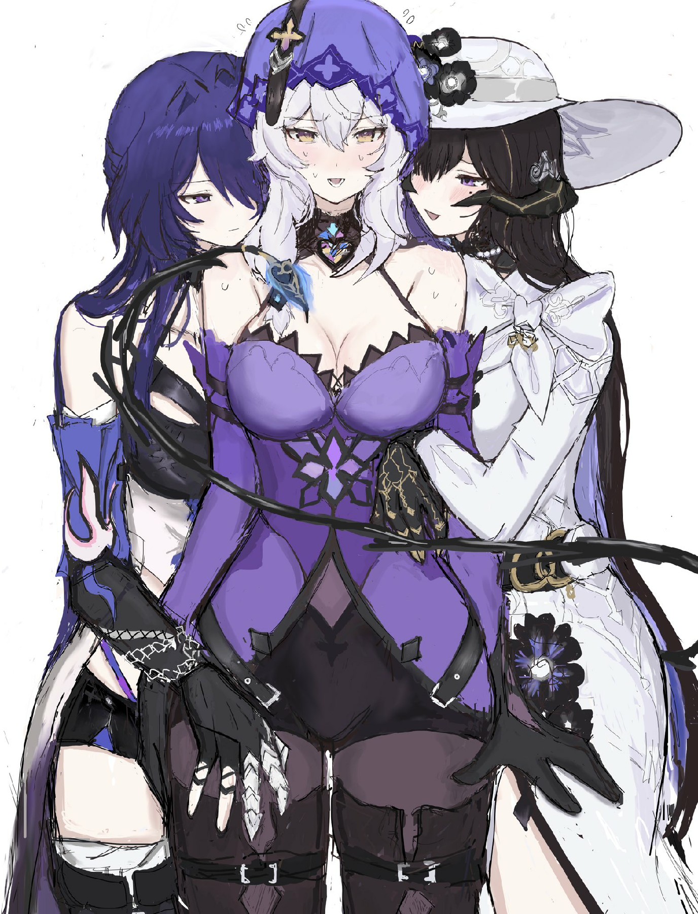 三位二次元美少女的紫色系梦幻同框