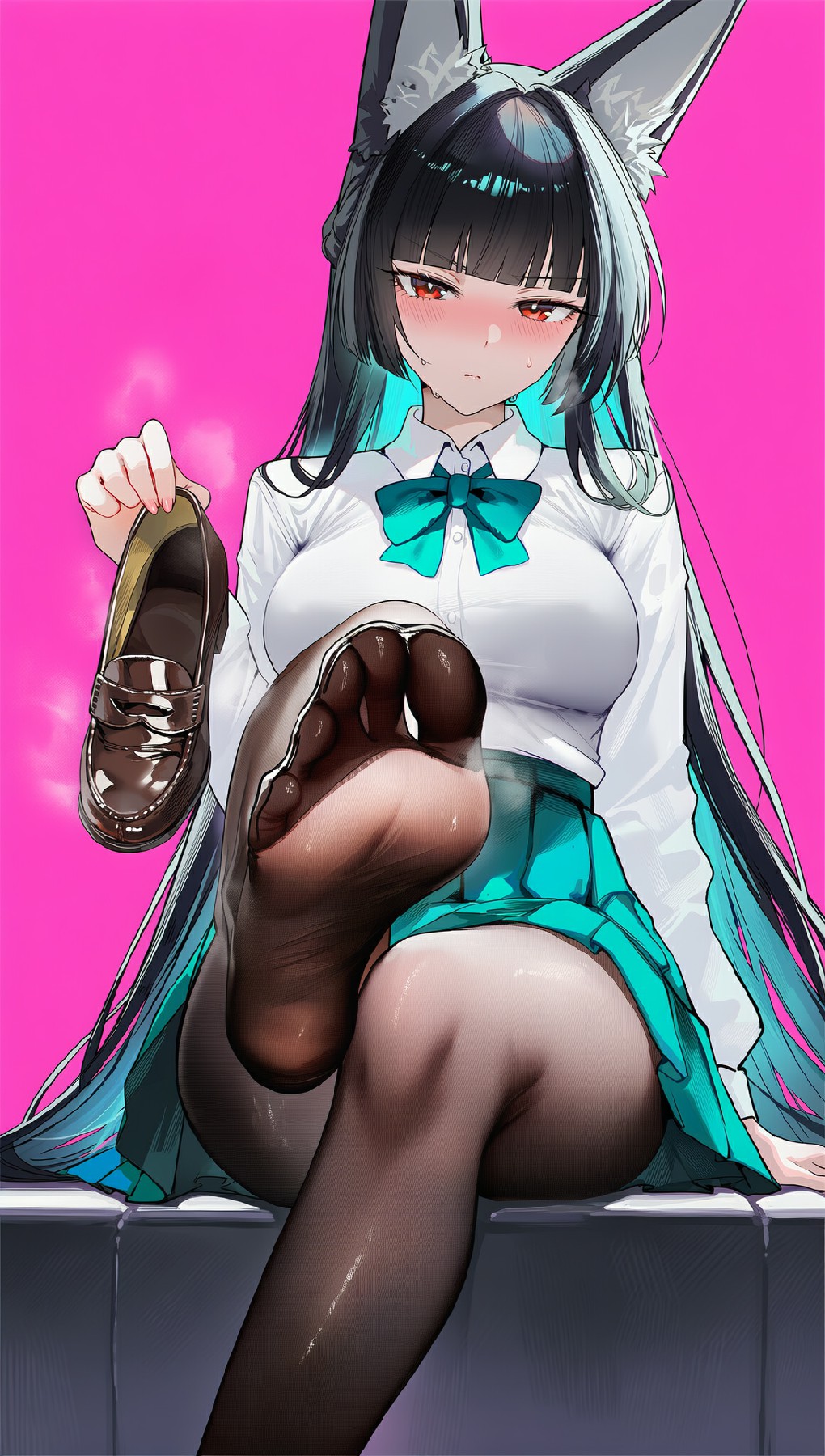 黑长直兽耳JK脱鞋，脸红羞涩氛围感拉满