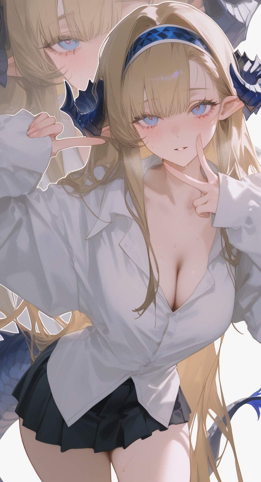 二次元龙角少女，白衬衫黑裙超吸睛