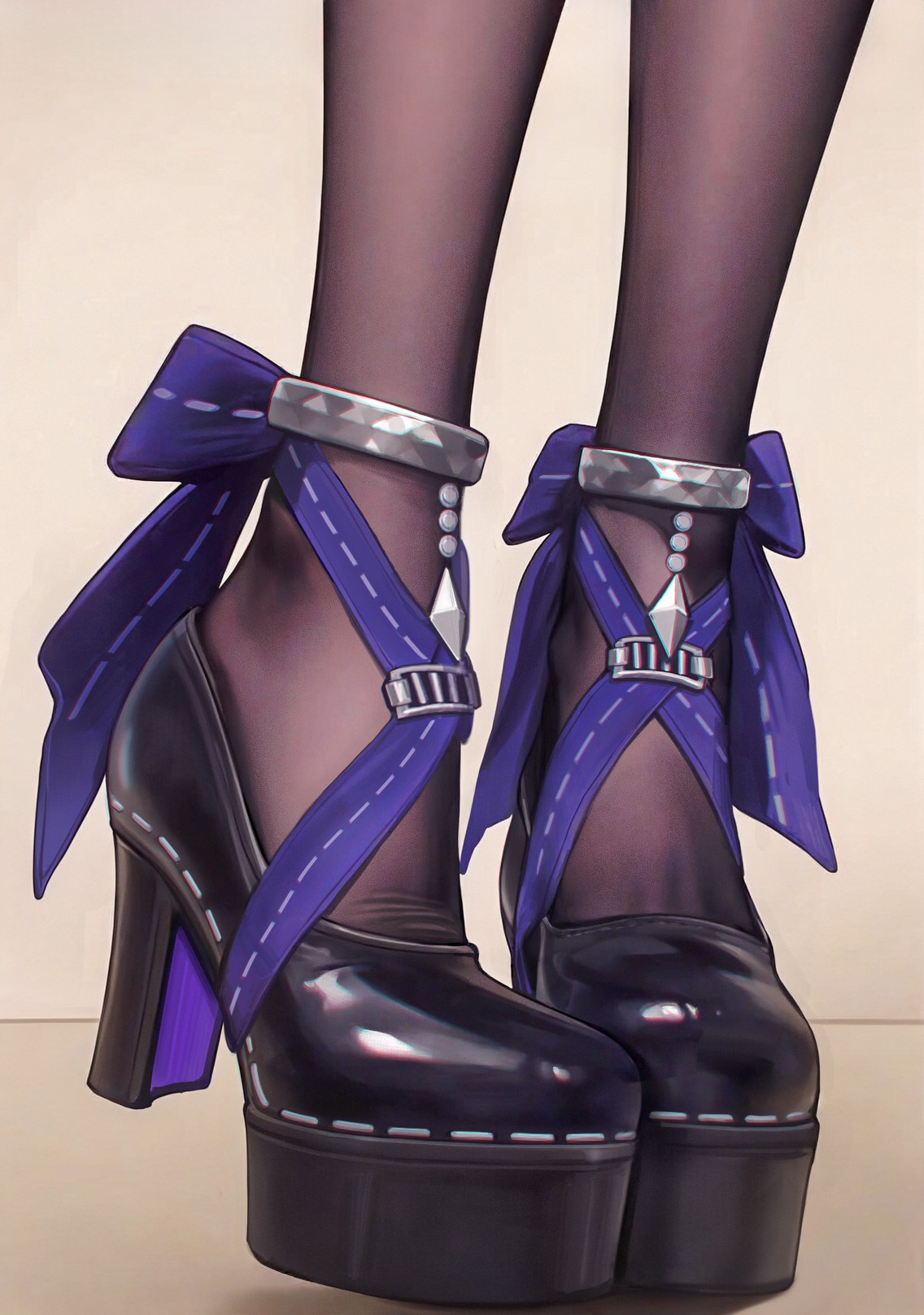 紫黑绑带蝴蝶结高跟，甜酷风绝了