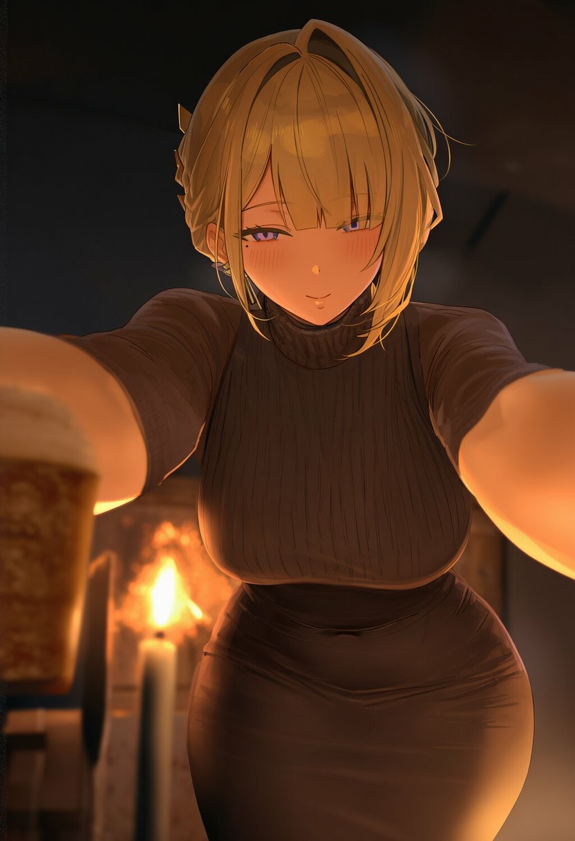 暖光里的金发姐姐，温柔递上热饮