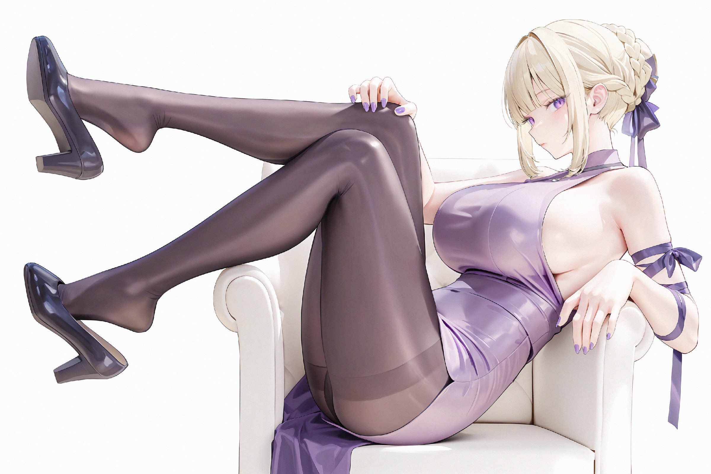 浅紫裙装配黑丝 优雅又不失灵动的动漫少女