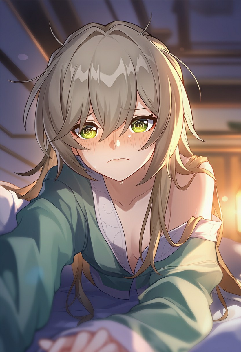 羞涩泛红的青雀 居家氛围感二次元插画