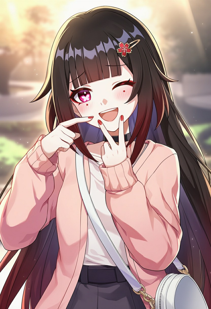 暖光下的元气甜妹 眨眼比心甜到心坎里