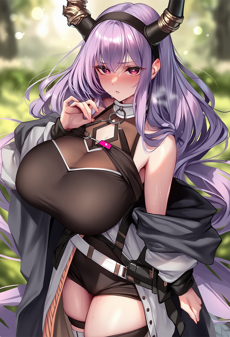 紫发角娘二次元插画氛围感直接拉满