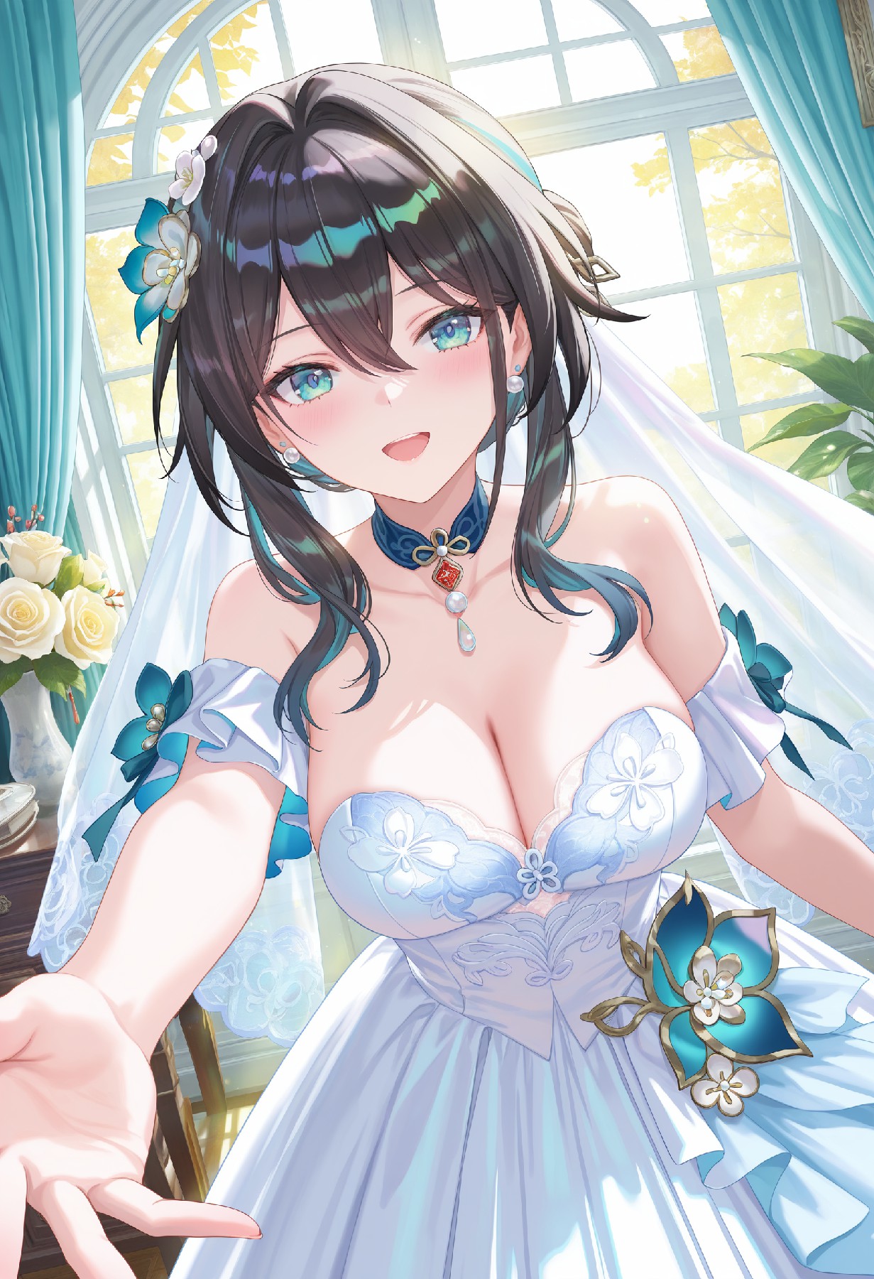 蓝白婚纱新娘的梦幻婚礼造型