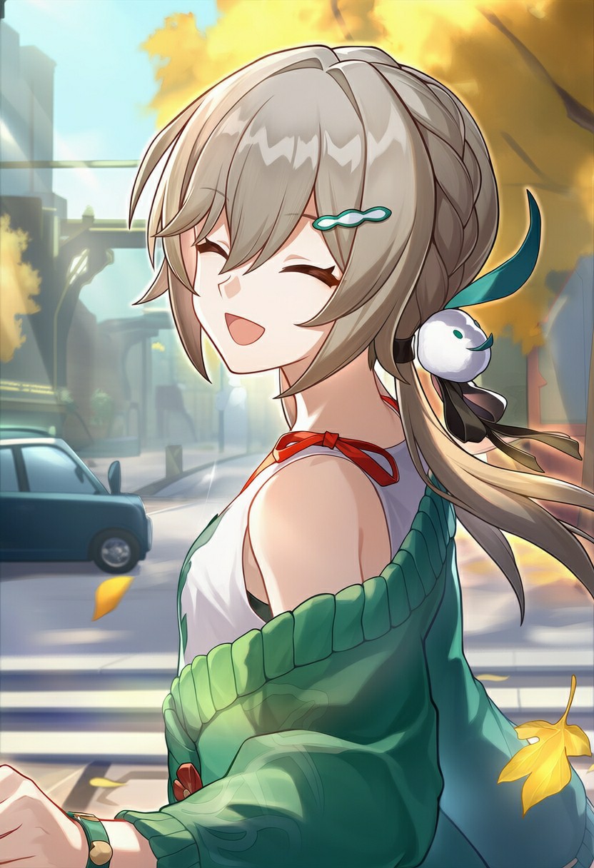 秋日街头邂逅治愈系动漫少女