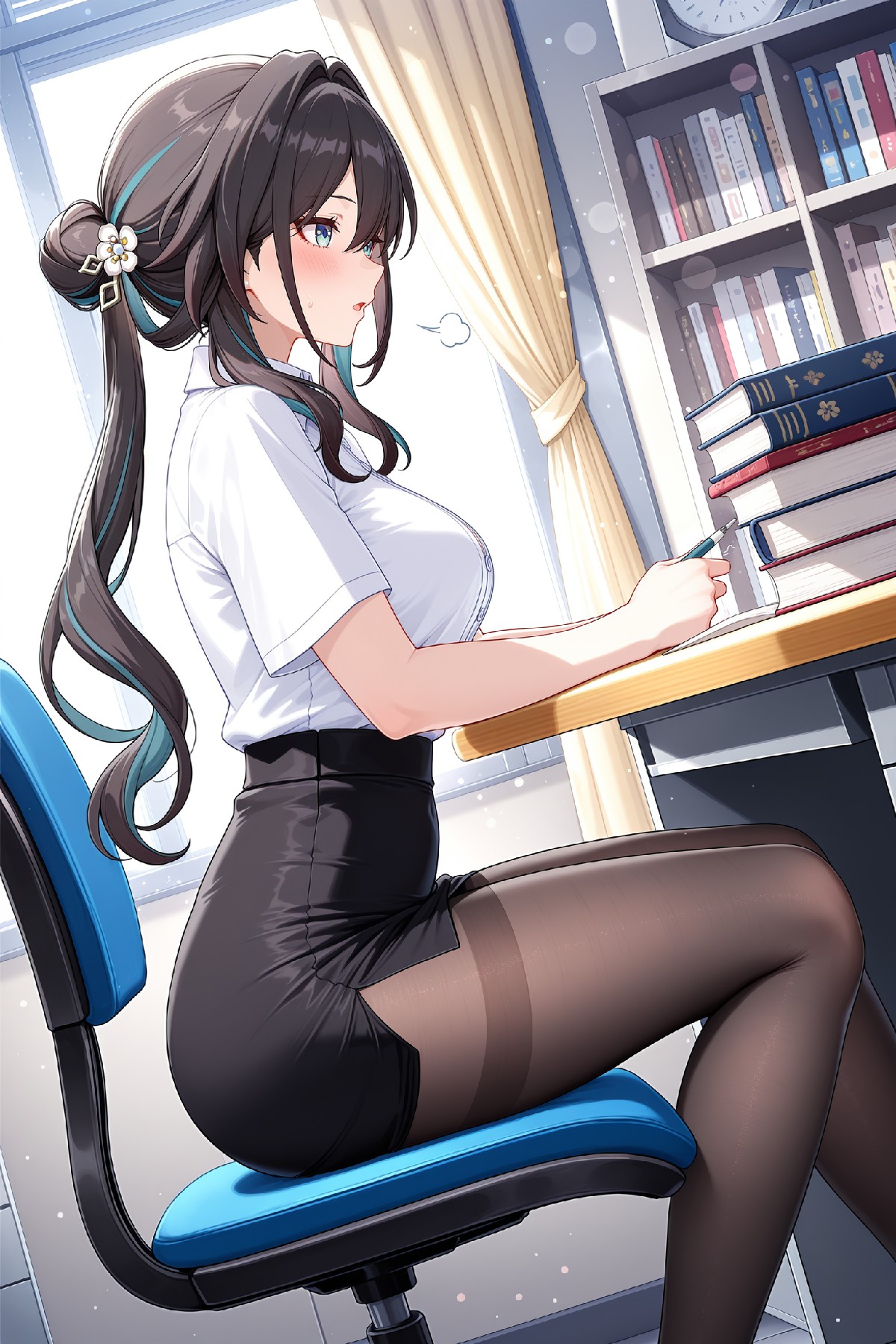 书桌前的清新元气少女