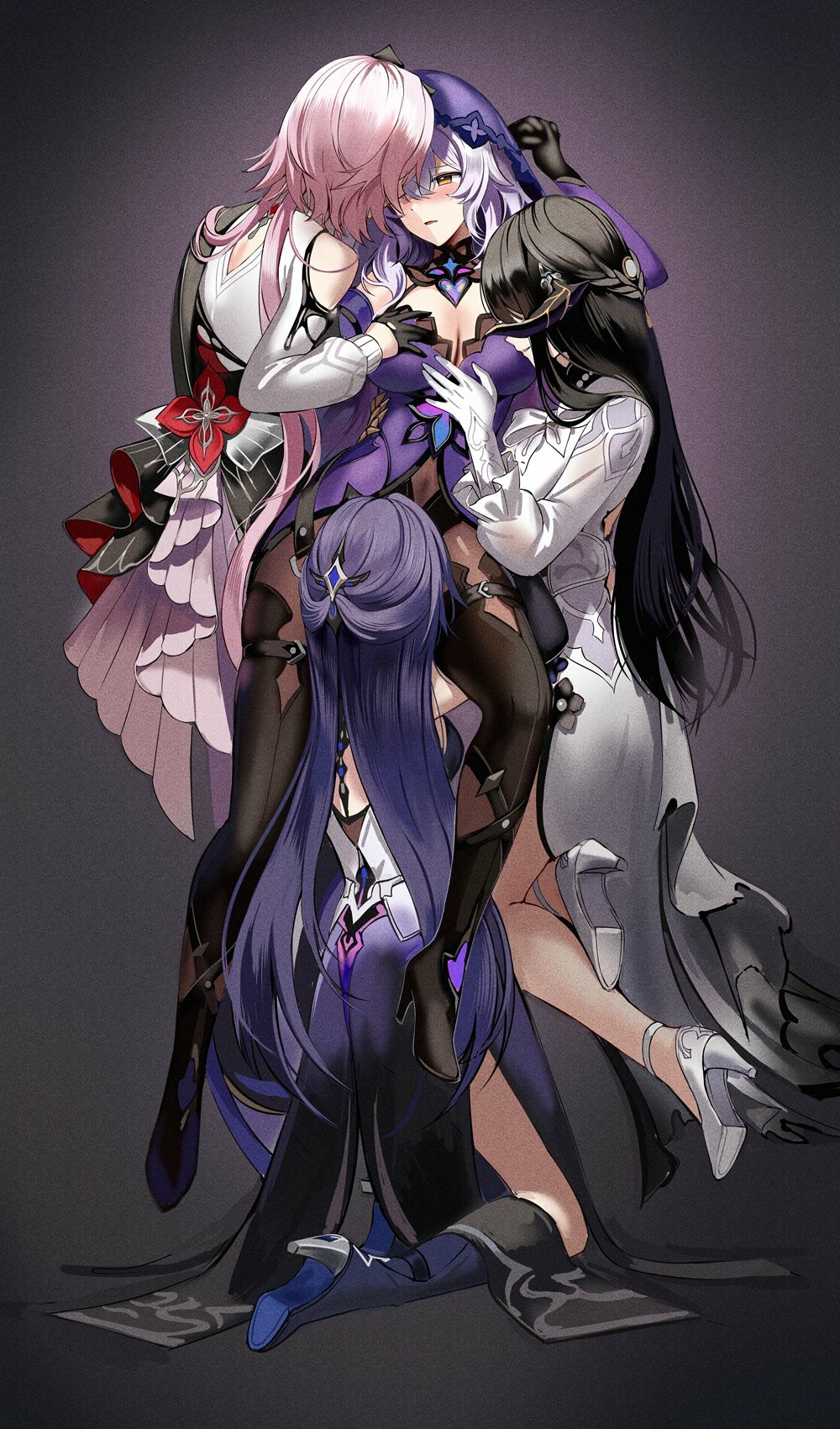 粉紫黑长直美少女的亲密互动瞬间