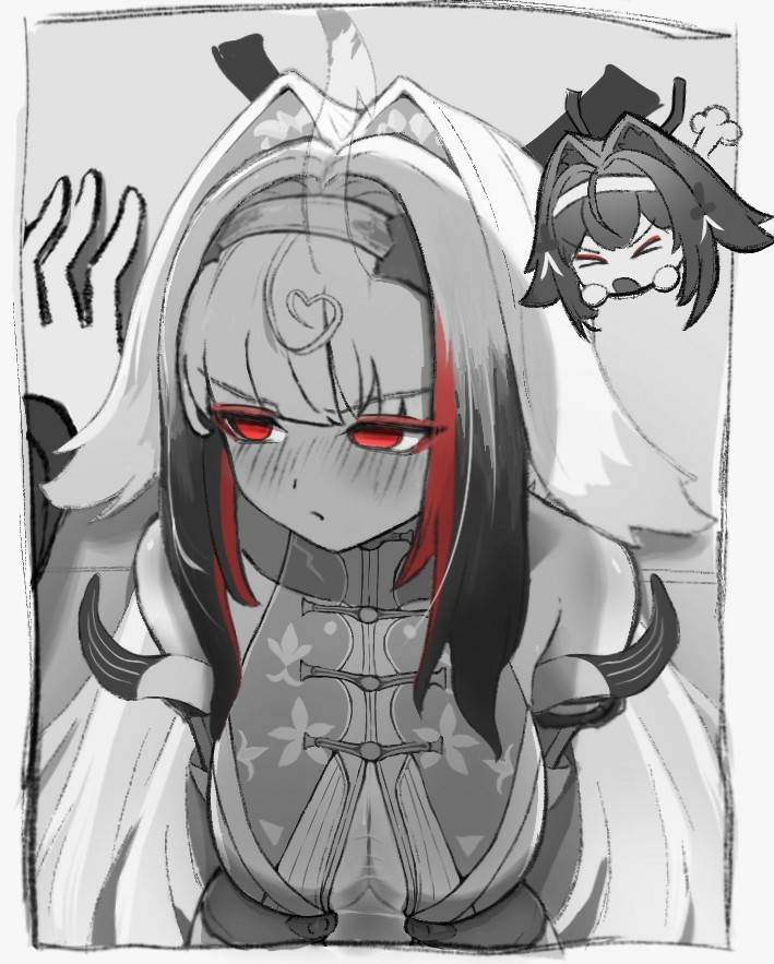 红白瞳动漫少女与小跟班的萌系互动