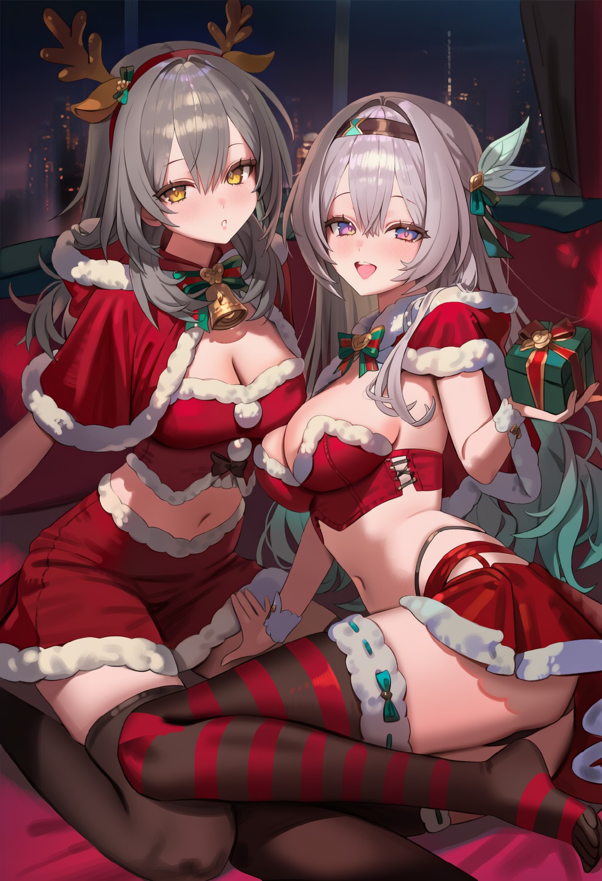 圣诞主题二次元少女，元气满满超有节日氛围