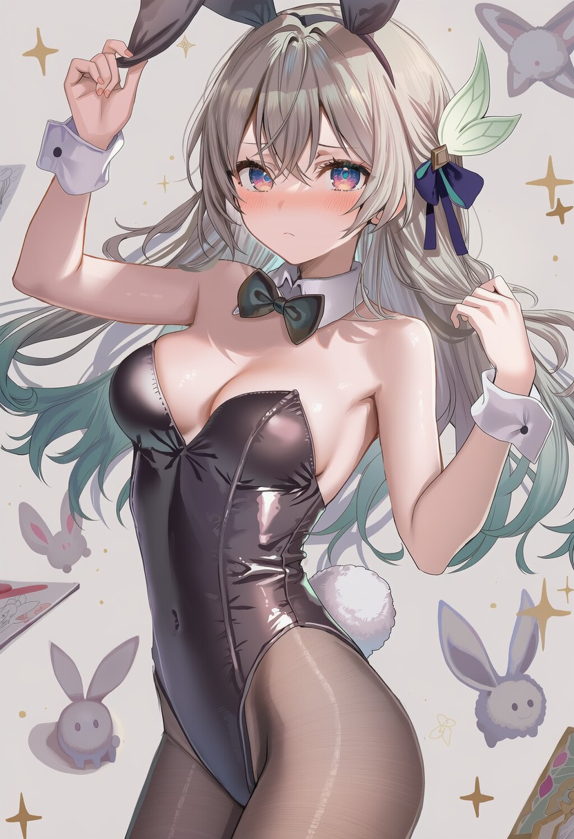 银发兔女郎：可爱兔耳与性感紧身衣