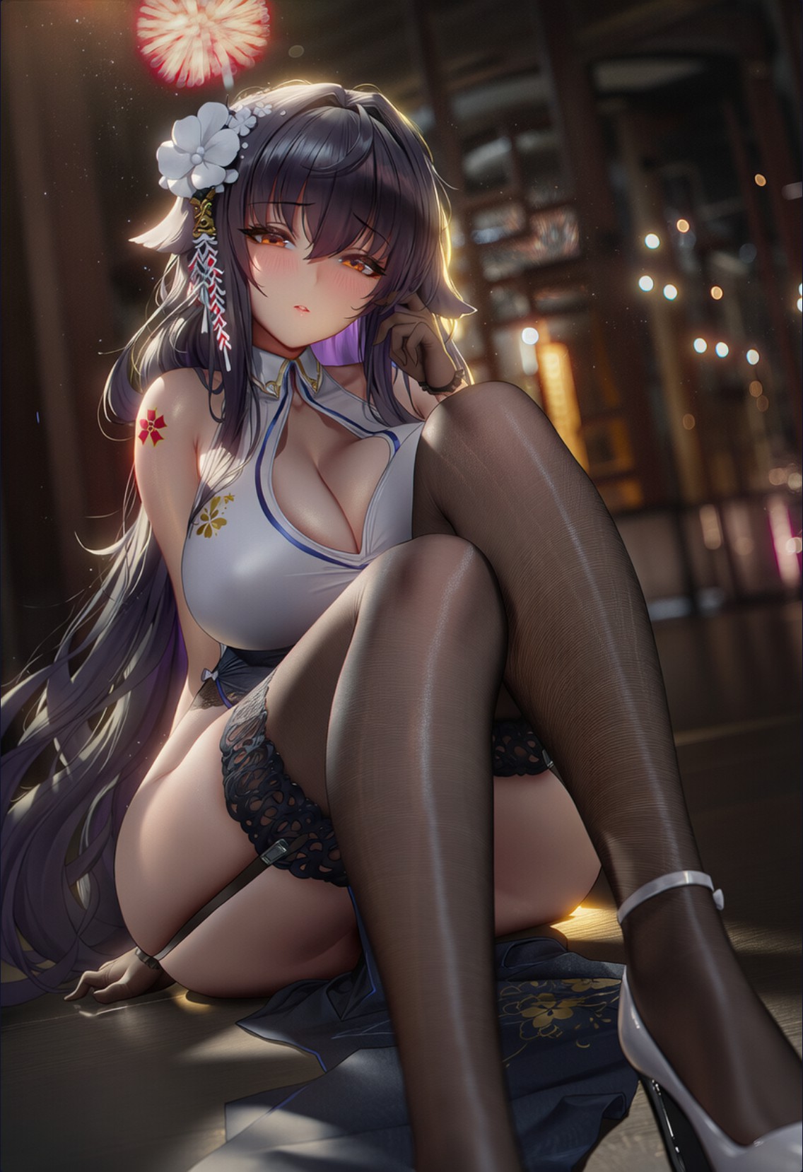 烟花夜下的性感动漫美少女