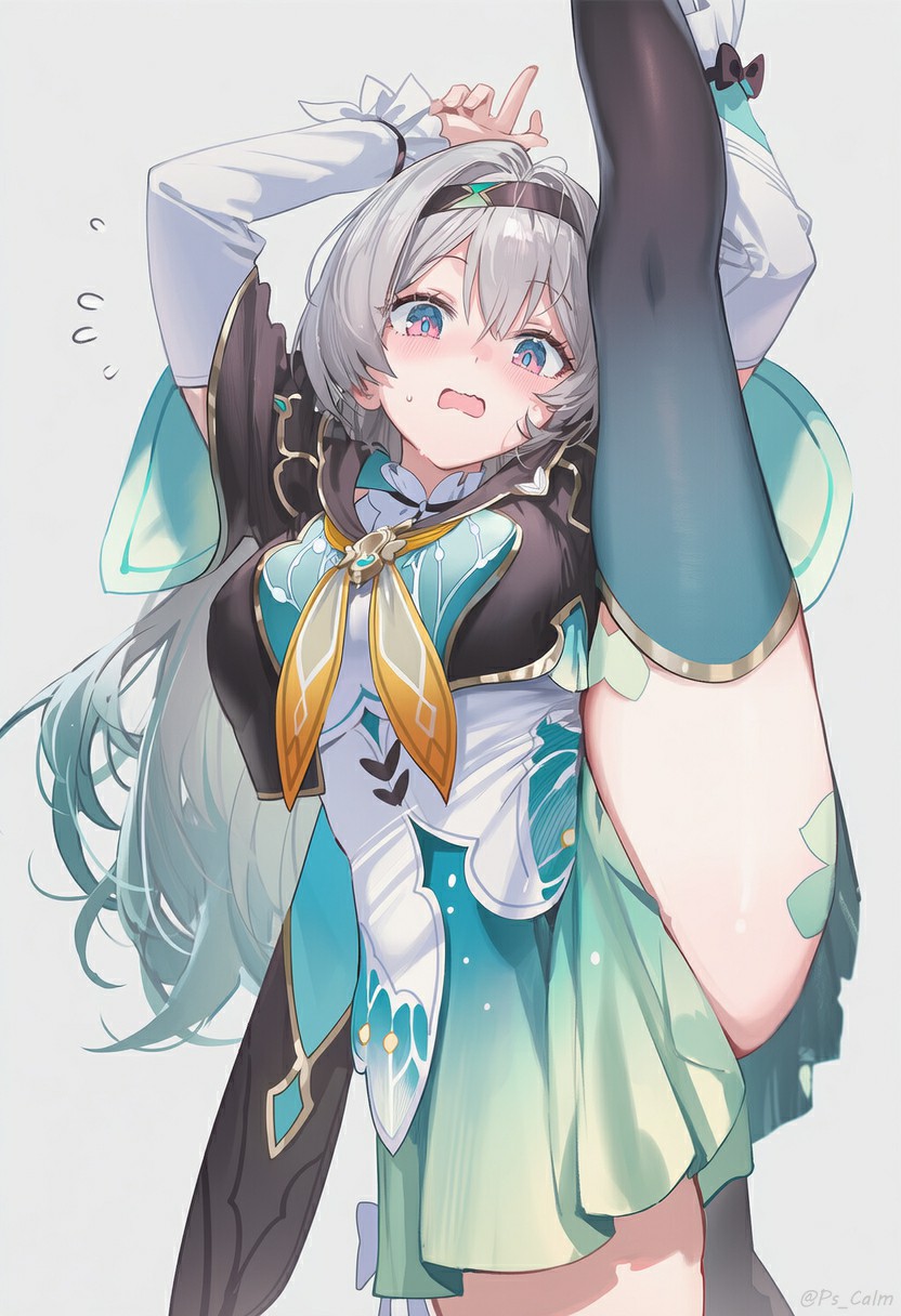 银发蓝眸萌系动漫少女俏皮姿势