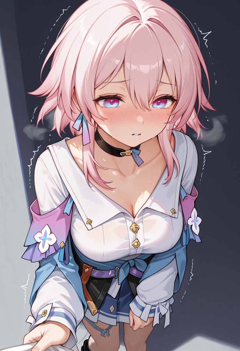 粉发少女脸红冒汗 娇俏紧张感拉满