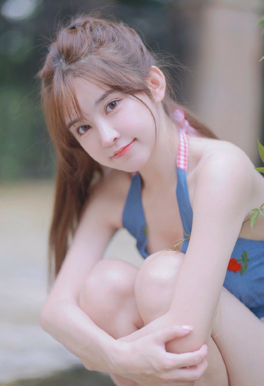 夏日甜妹风｜蓝色樱桃装清新拍照
