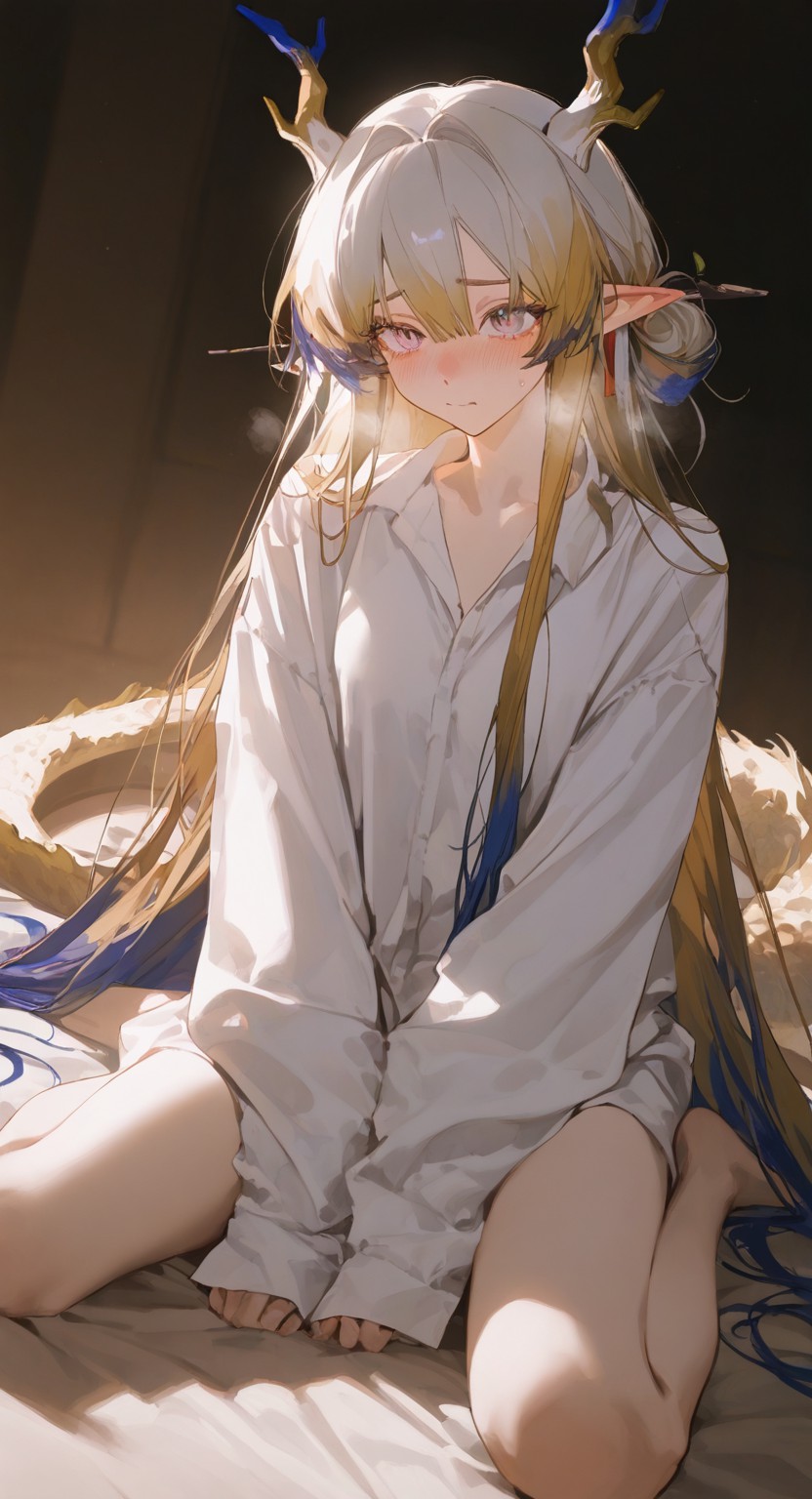 银发龙角少女·白衬衫慵懒氛围感