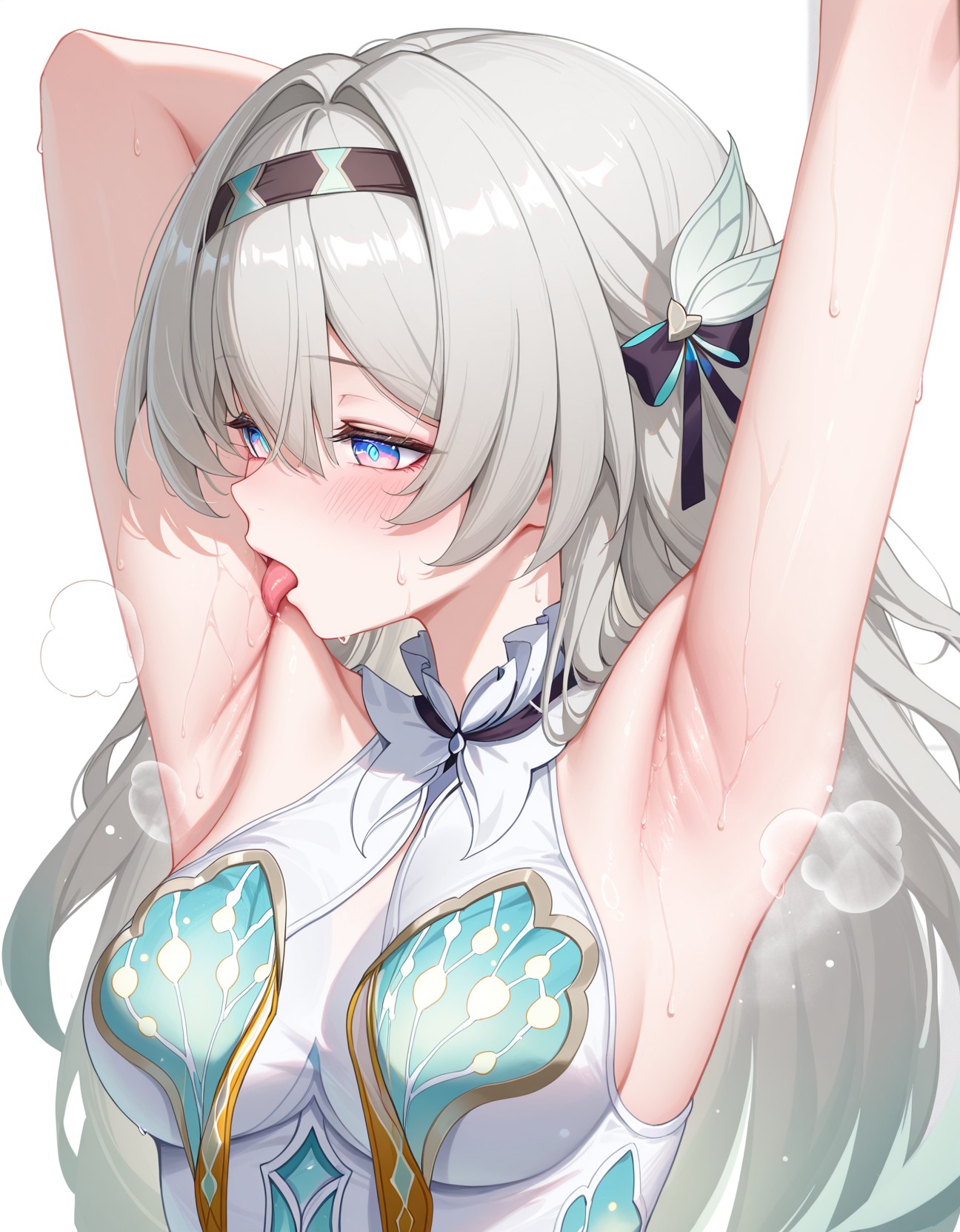 银发蓝眸少女 俏皮舔汗瞬间