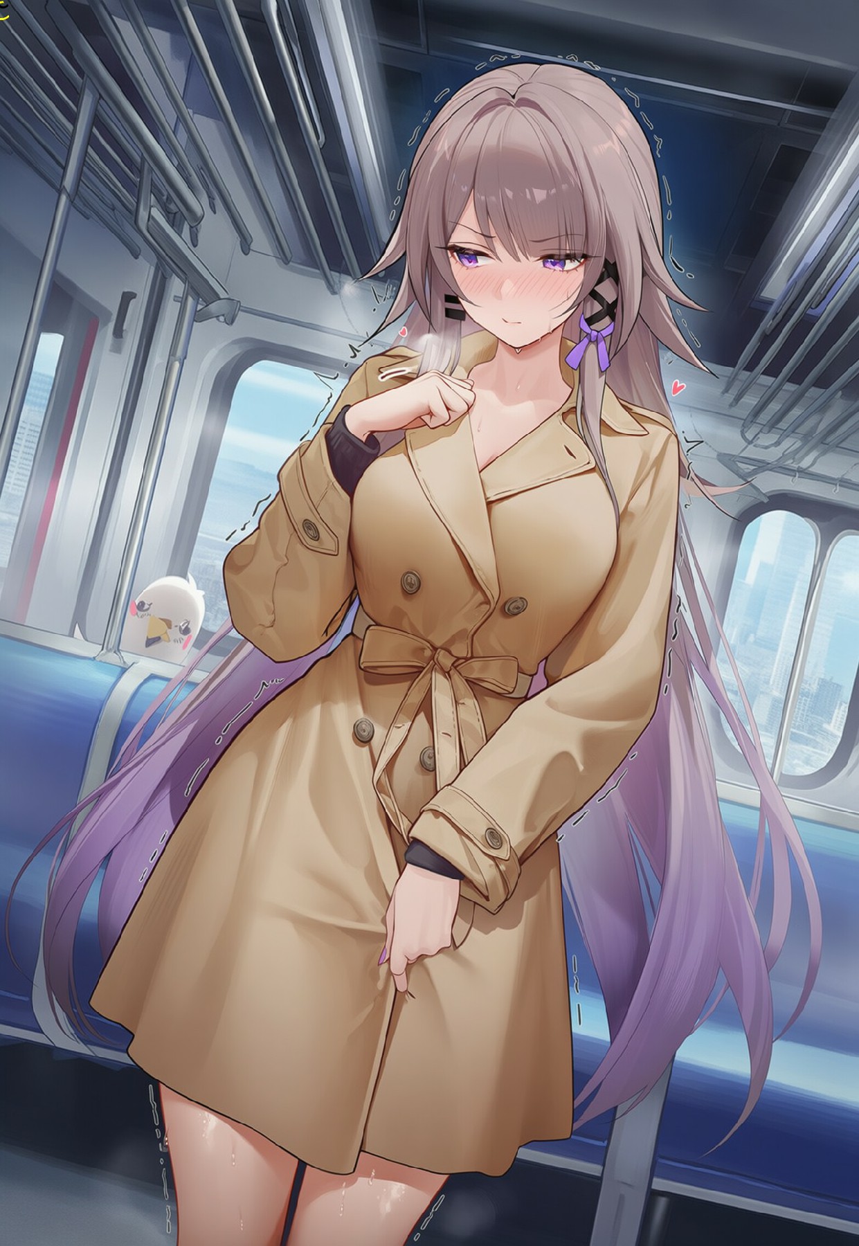 地铁里的卡其风衣少女，美到心动