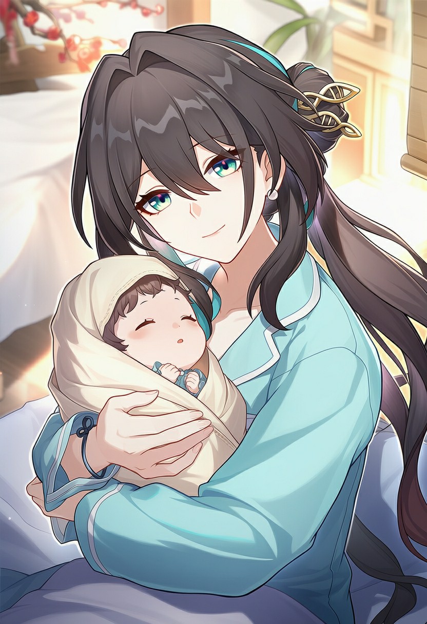 温柔女子怀抱萌娃,母爱瞬间超治愈