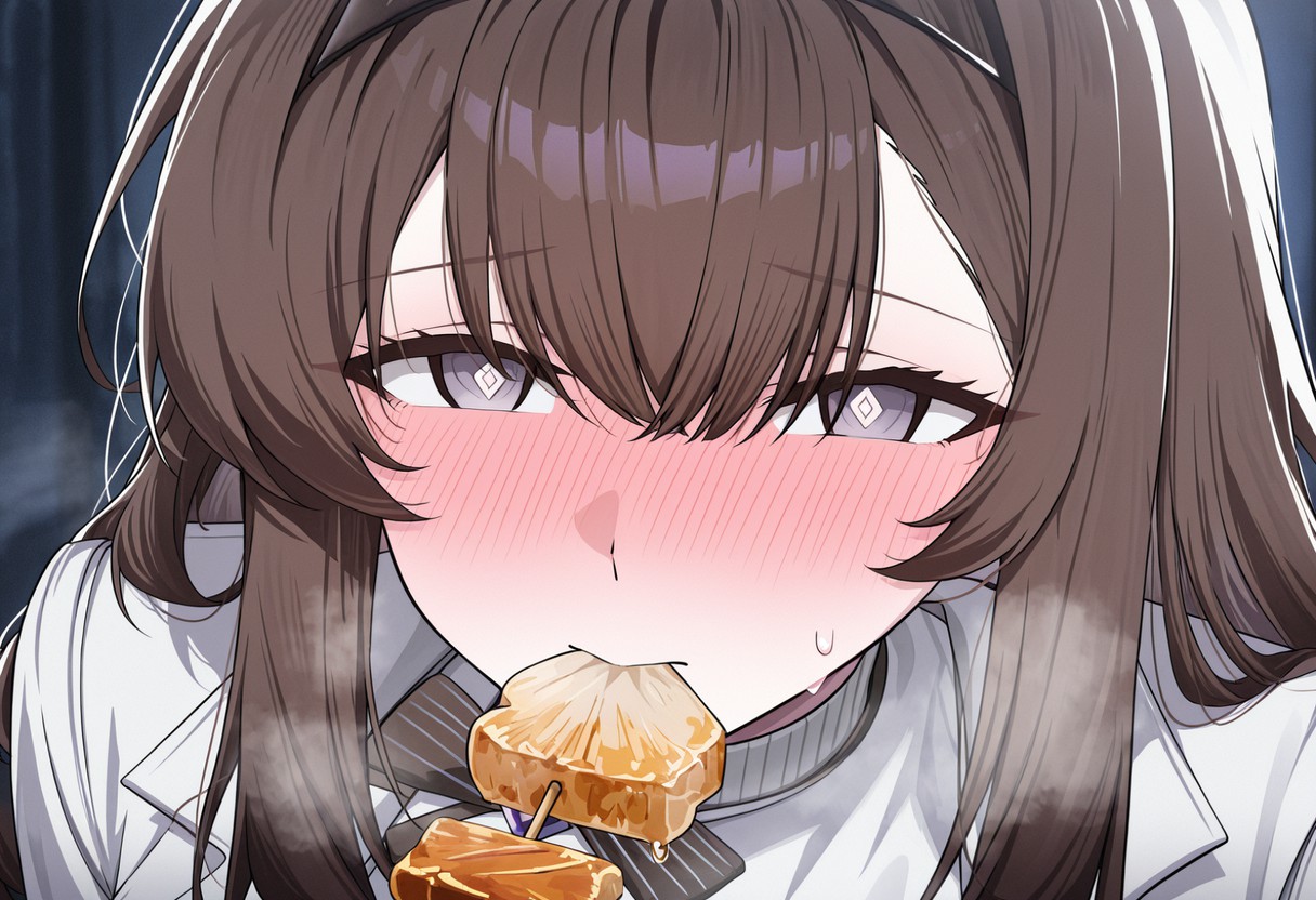 脸红心跳！吃烤串的动漫少女氛围感