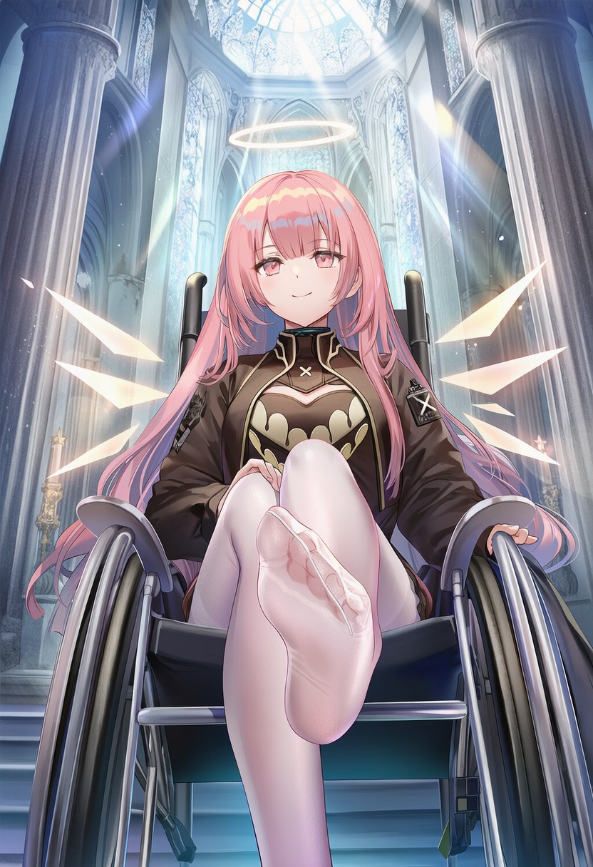 教堂穹顶之下,轮椅上的粉发天使少女