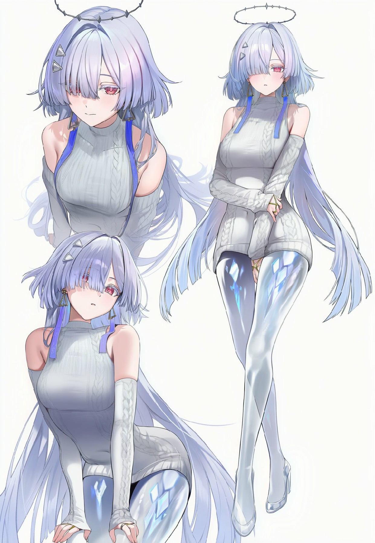 银发红瞳天使系少女 露肩针织造型氛围感拉