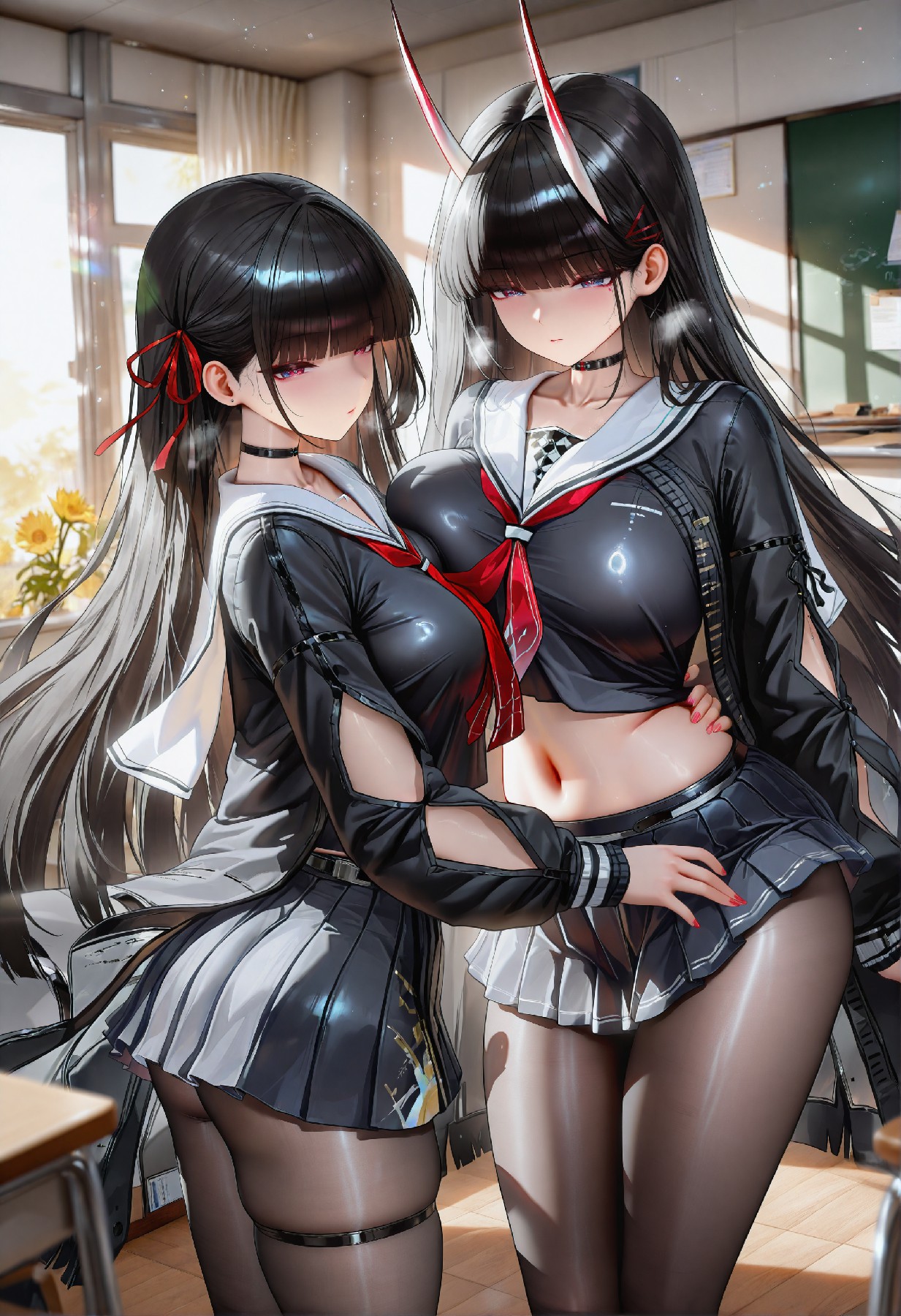 二次元双姝教室同框 水手服造型超吸睛